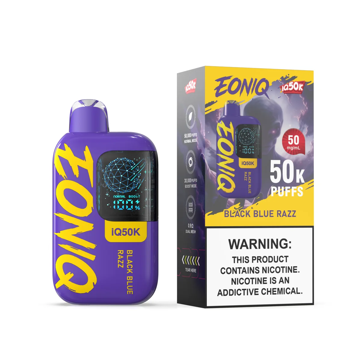 IQ50K Black Blue Razz packaging
